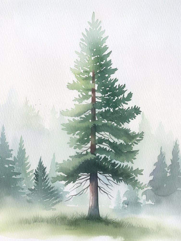 Redwood Tree Atmospheric Watercolour Painting 1