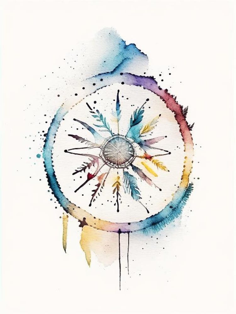 Native American Medicine Wheel Symbol Minimal Watercolour