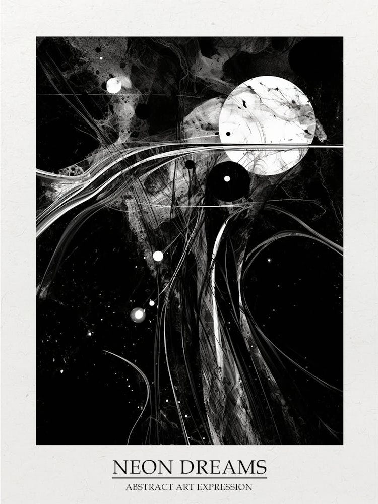 Neon Dreams Abstract Black And White 7 Poster