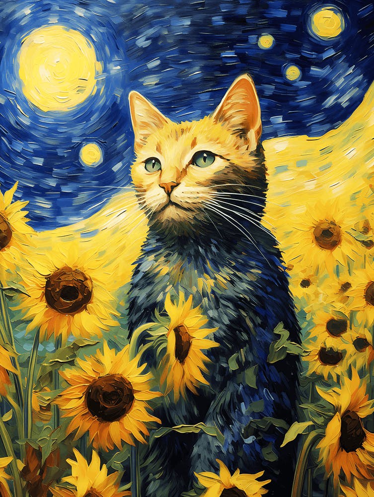 Cat In Sunflowers 1