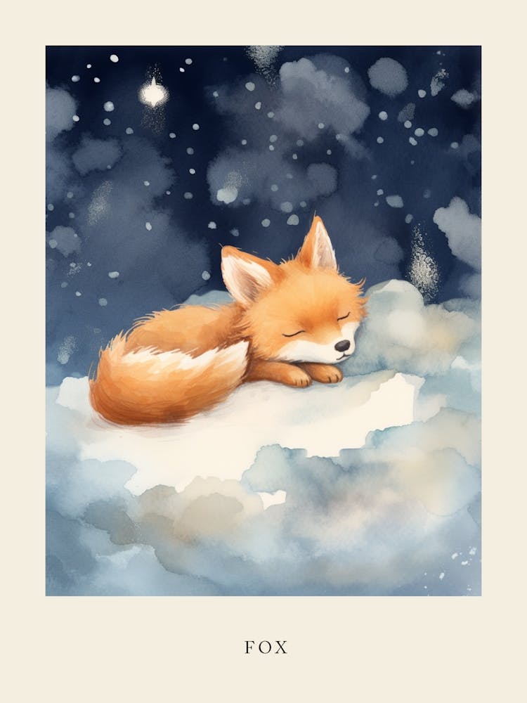 Baby Fox 7 Sleeping In The Clouds Nursery Poster