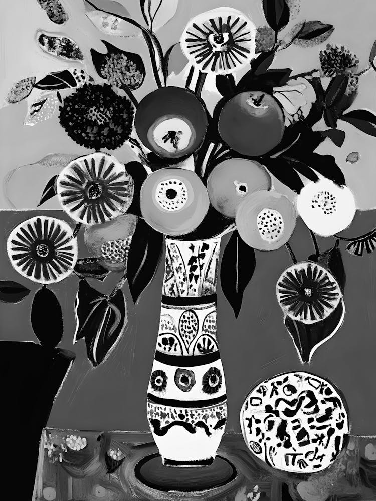 Fleurs Noires Et Blanches Dans Un Vase 5