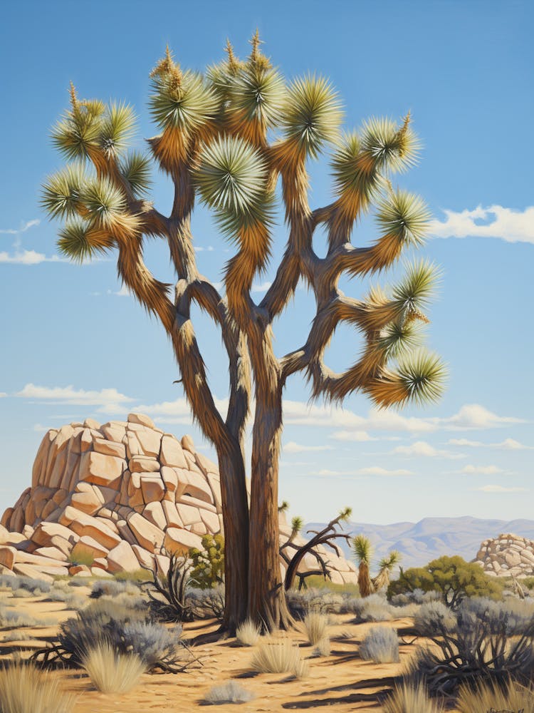  A Classic Oil Painting Of A Joshua Tree Neutral Colour 1