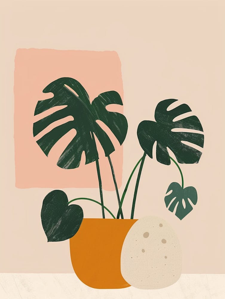 Swiss Cheese Plant Minimalist Illustration 3