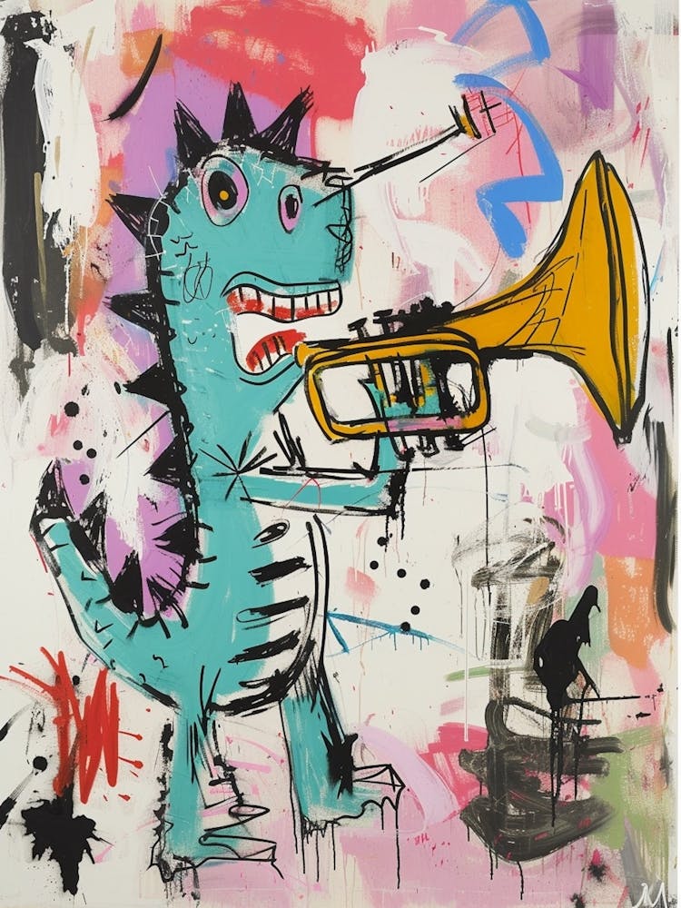 Abstract Dinosaur Scribble Playing The Trumpet 3