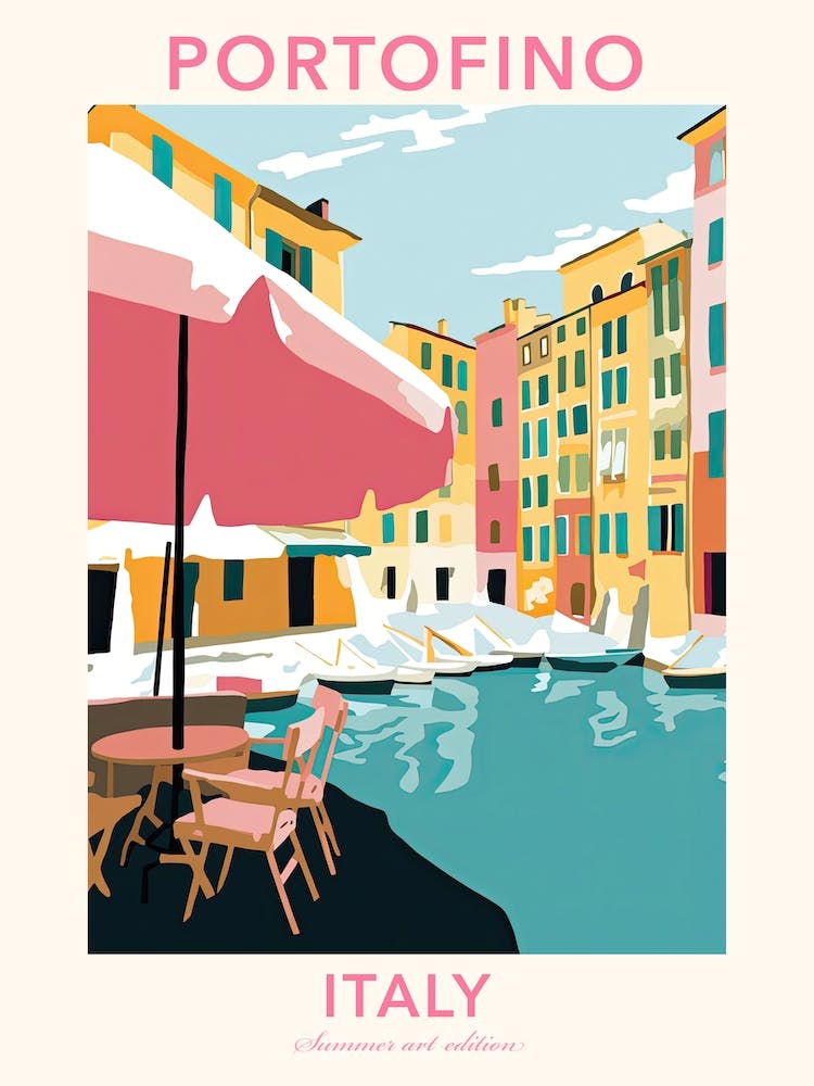 Portofino, Italy, Flat Pastels Tones Illustration 3 Poster