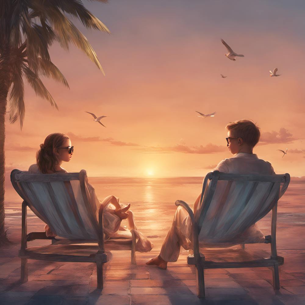 Couple Sitting On Chairs At Sunset