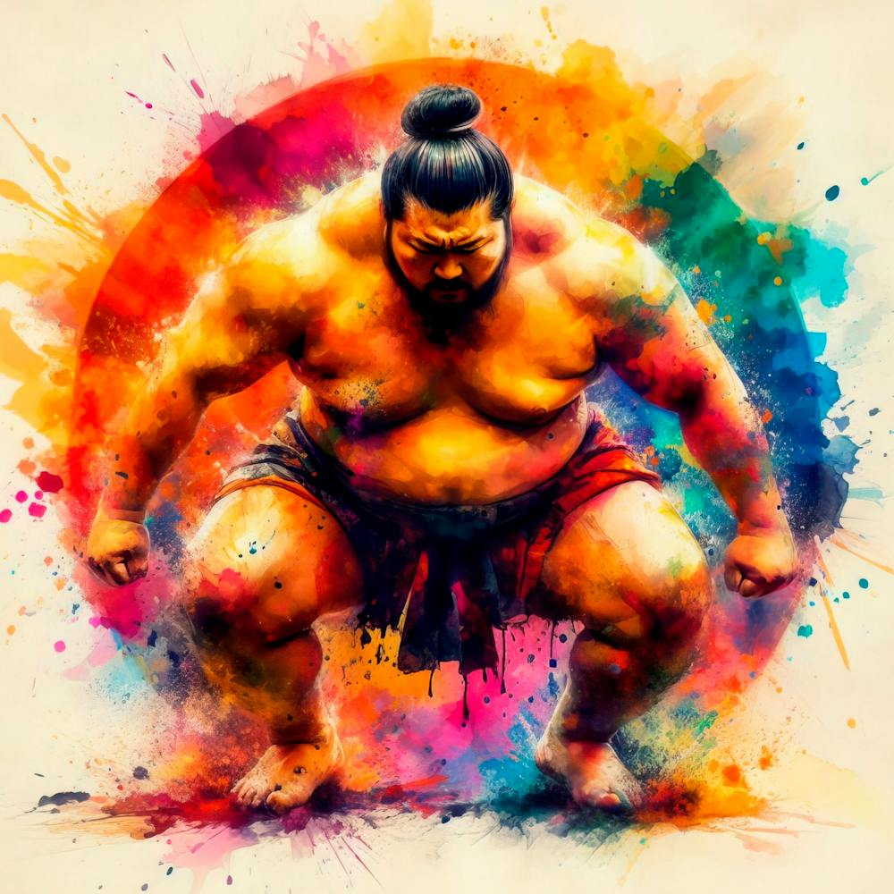 Japanese Sumo Wrestler In Watercolor 2
