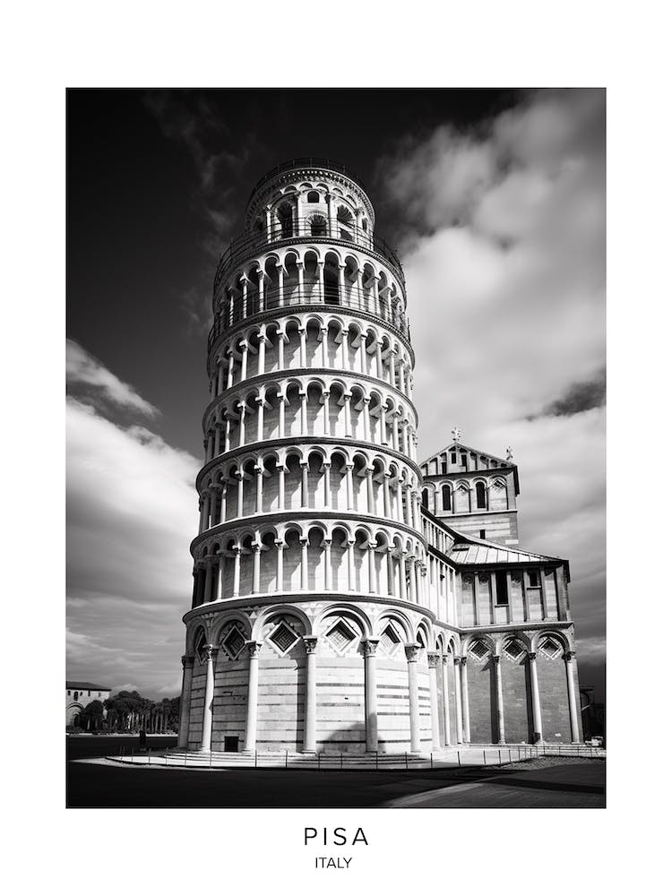 Poster Of Pisa, Italy, Black And White Analogue Photography 1