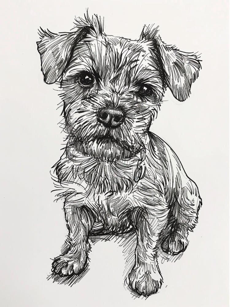 Border Terrier Dog Line Sketch 3
