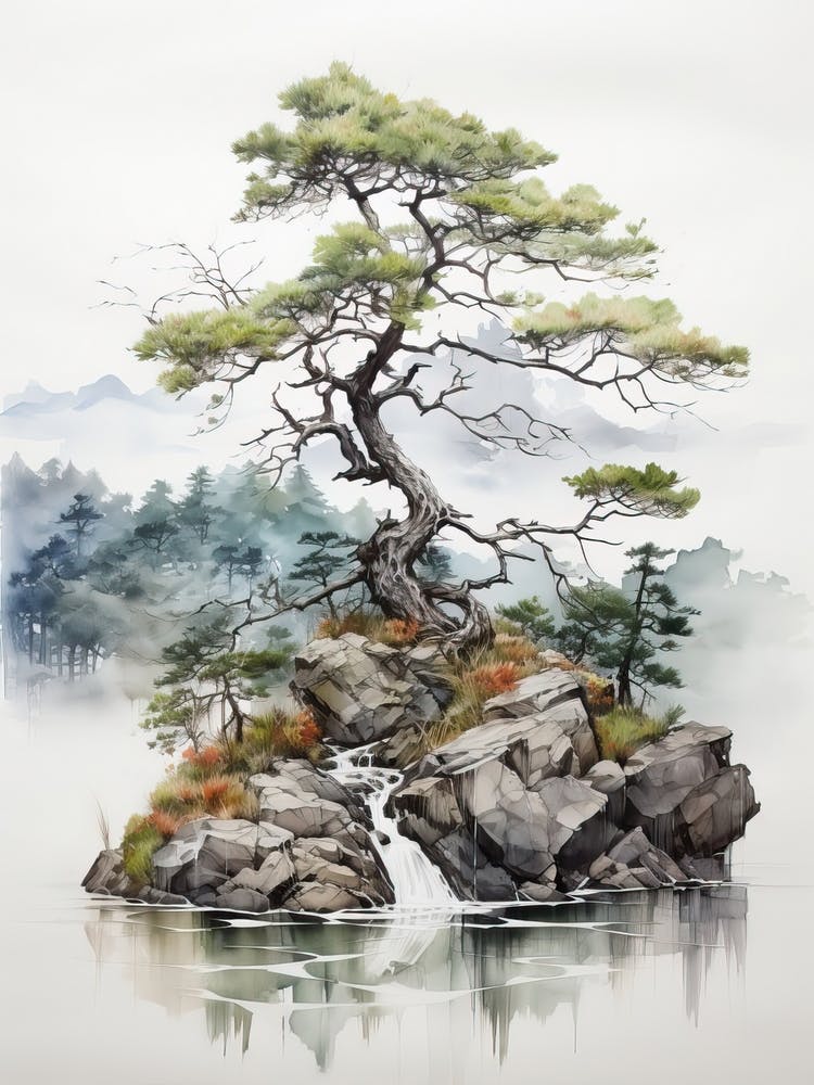 Amanohashidate In Kyoto, Japanese Brush Painting, Ukiyo E, Minimal 5