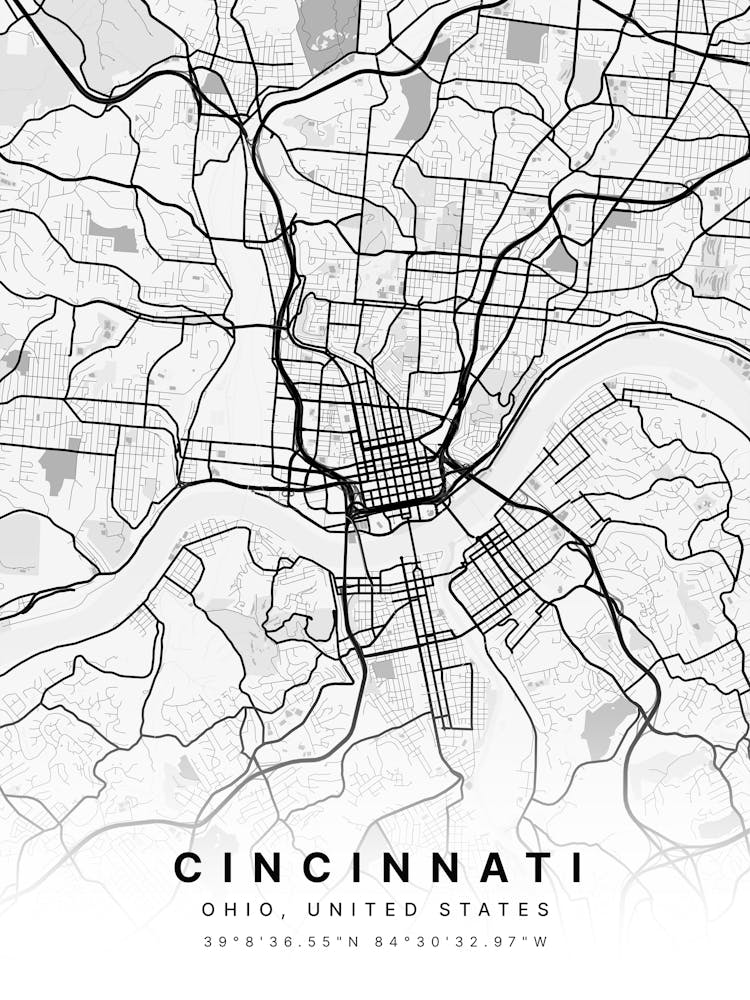 Cincinnati Ohio USA White Map