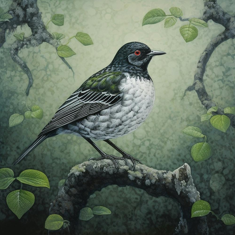 Ohara Koson Inspired Bird Painting European Robin 4 Square