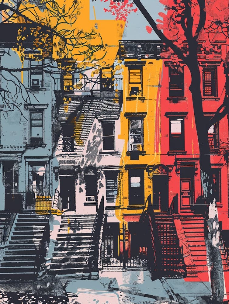 Brooklyn Heights New York Illustration Sérigraphique Colorée 3