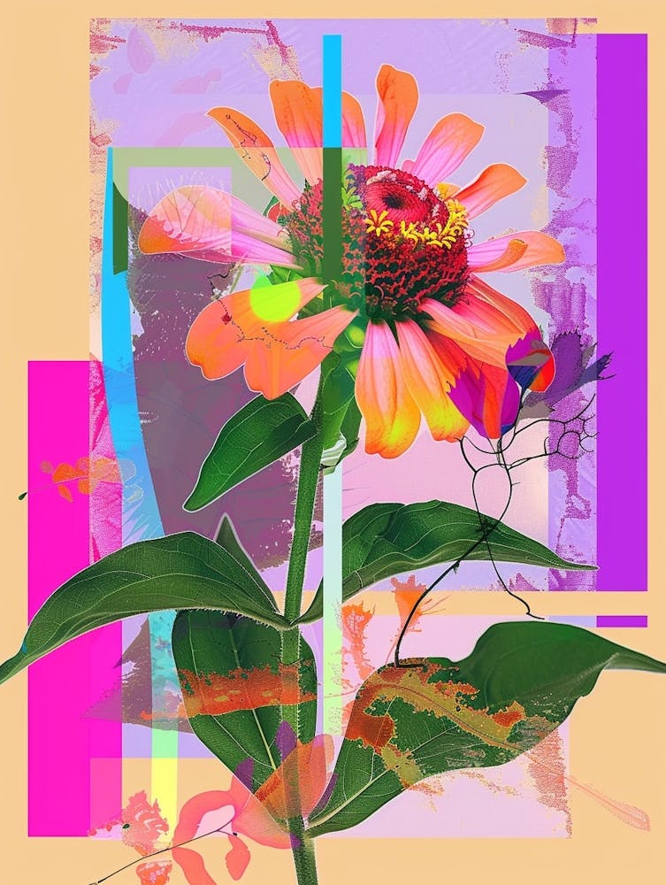 Zinnia 3 Neon Flower Collage