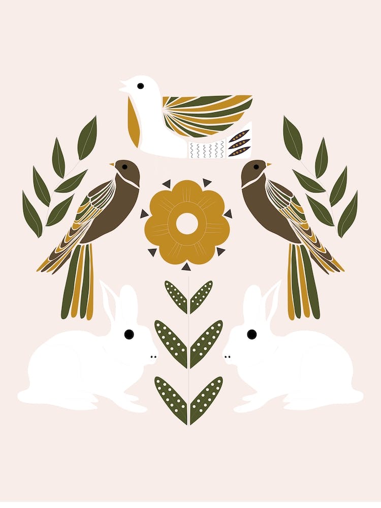 Folkie Rabbits And Birds