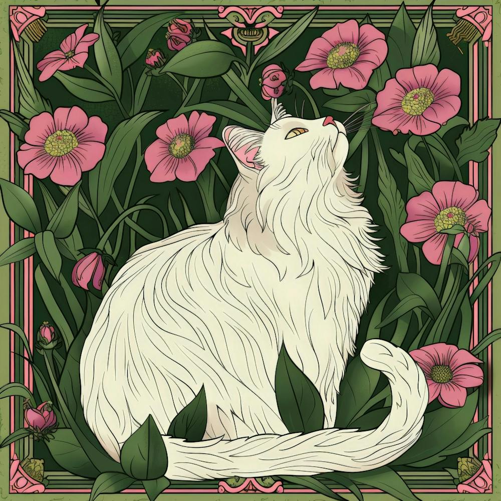 White Cat In Flowers 6