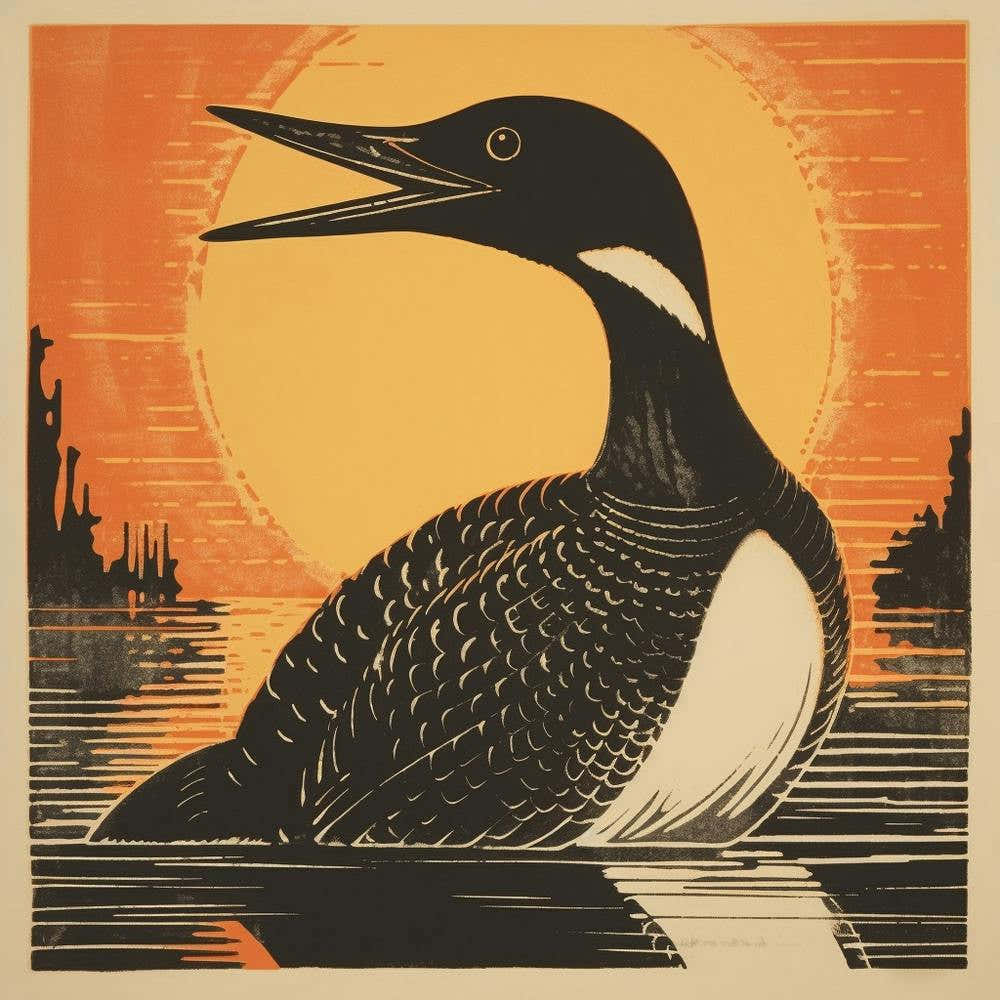 Retro Bird Lithograph Common Loon 4