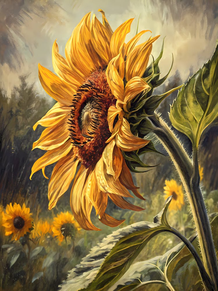 Close-Up Sunflower Oil Painting
