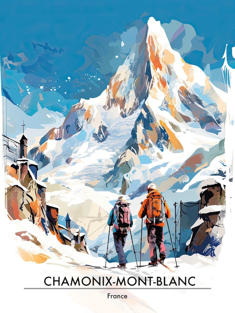 Chamonix Mont Blanc   France, Ski Resort Poster Illustration 2