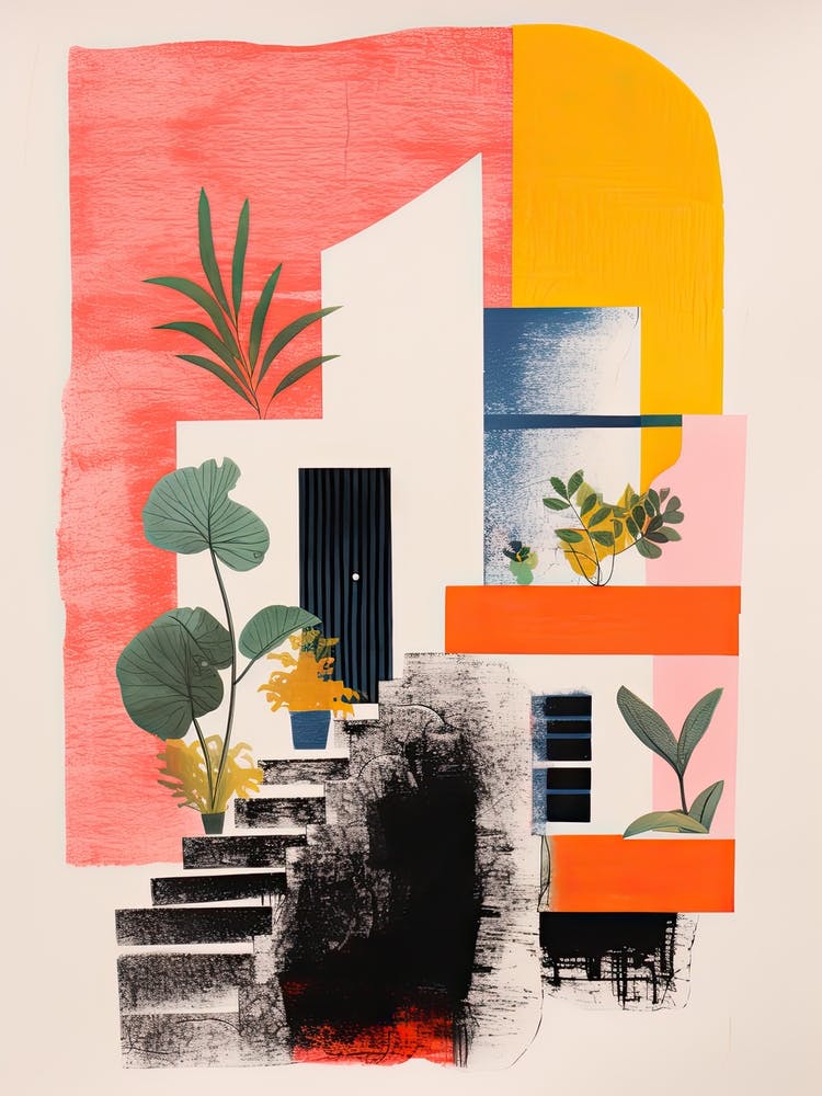 A House In Mallorca, Abstract Risograph Style 1