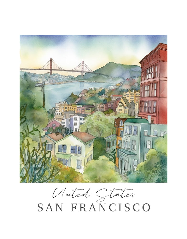 United States San Francisco Storybook 2 Travel Poster Watercolour