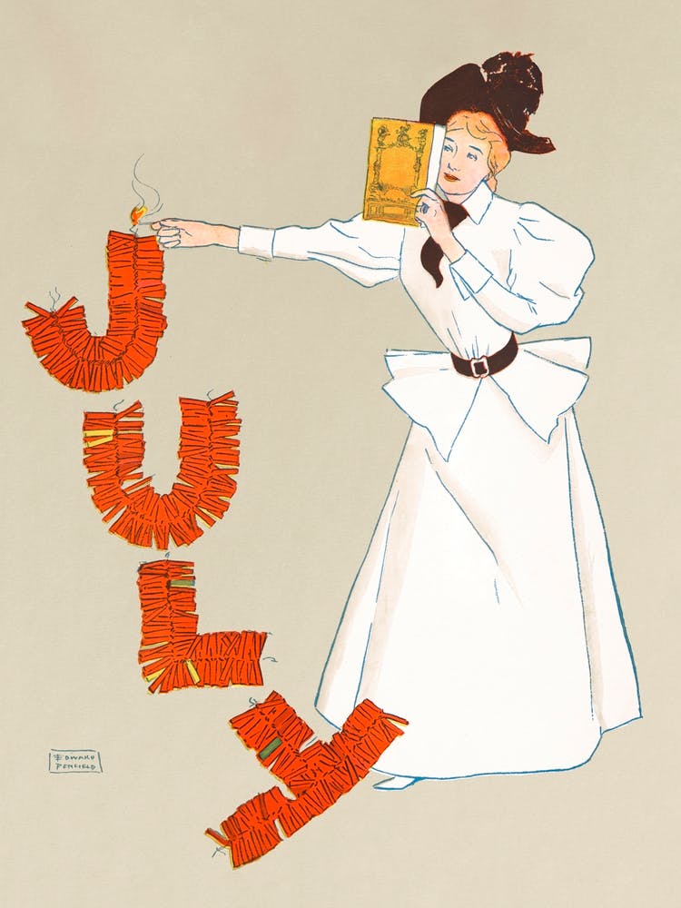 Woman Lighting Up Firecrackers (1894), Edward Penfield
