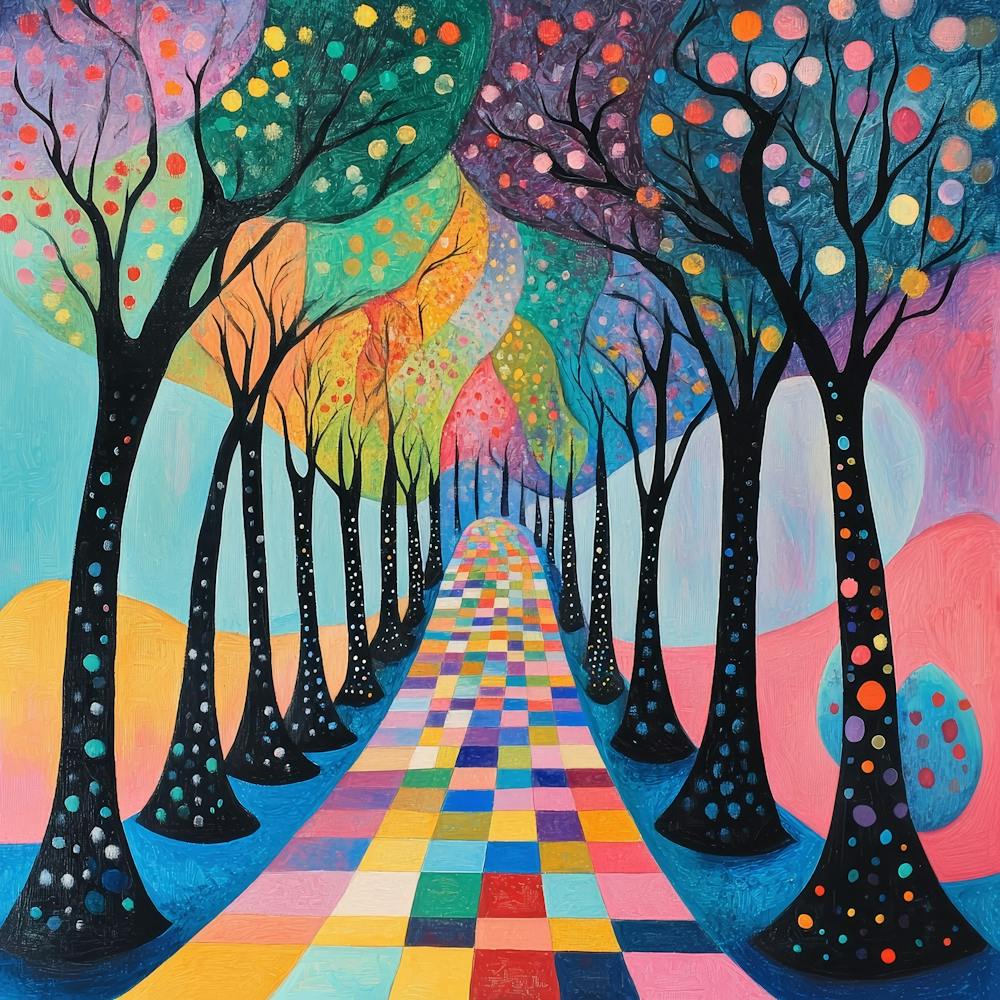 trees with black trunks and leaves in various colors 4