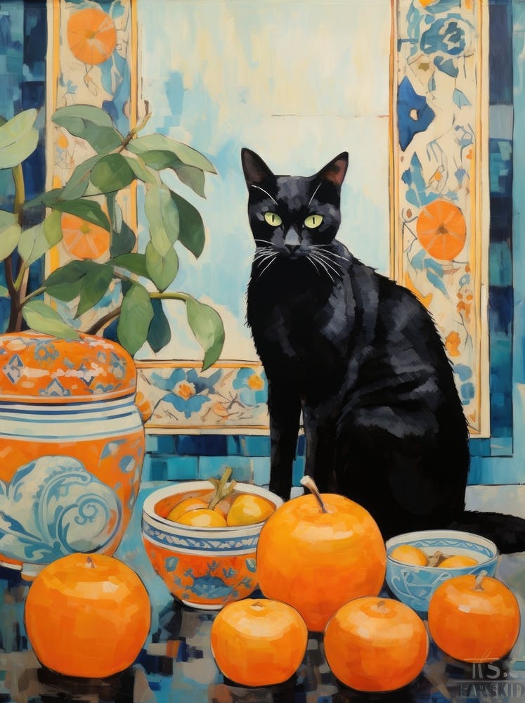 Black Cat With Oranges 2