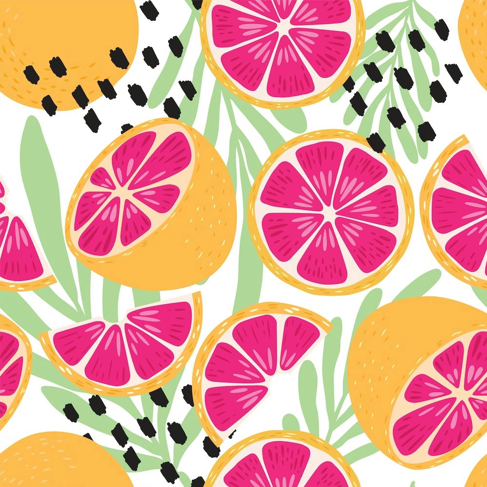 Grapefruit Pattern On White With Floral Decoration Square