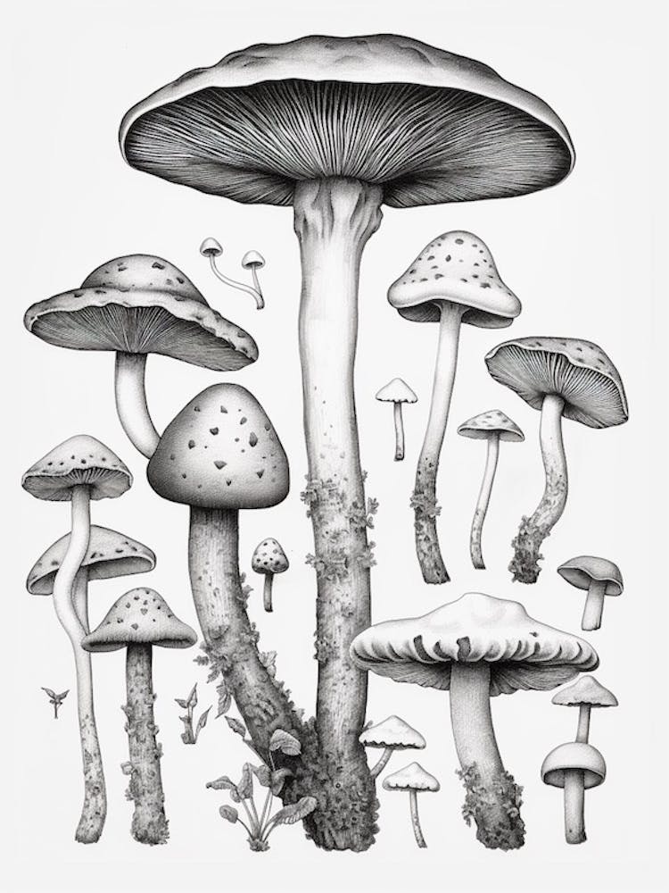 Mushroom Drawing B&W 2
