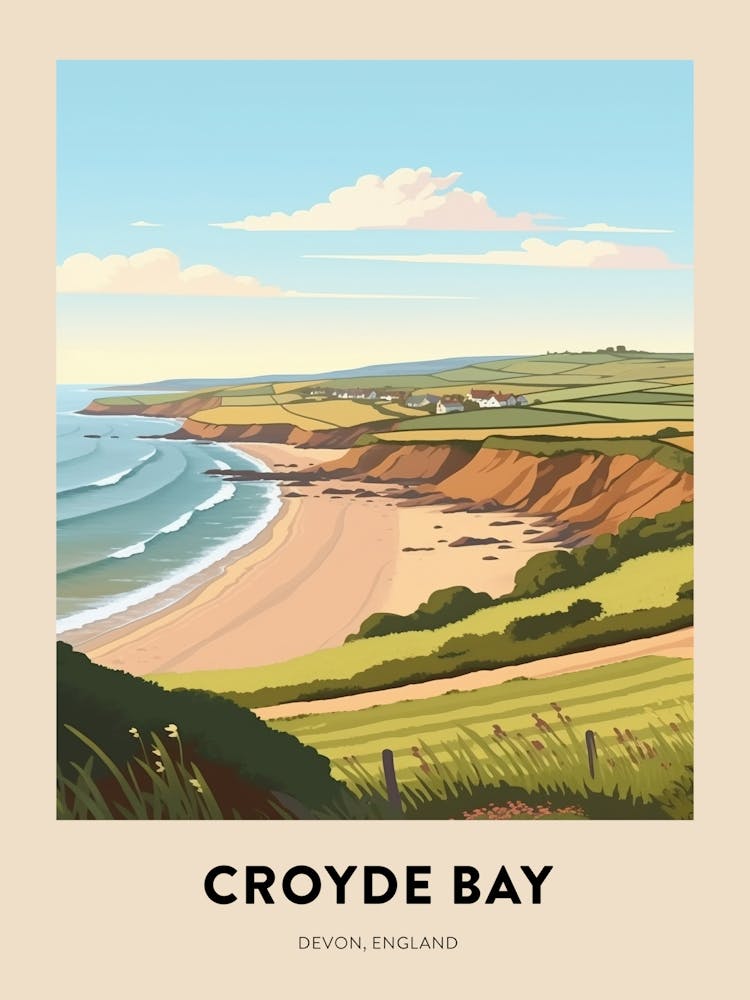 Devon Vintage Travel Poster Croyde Bay
