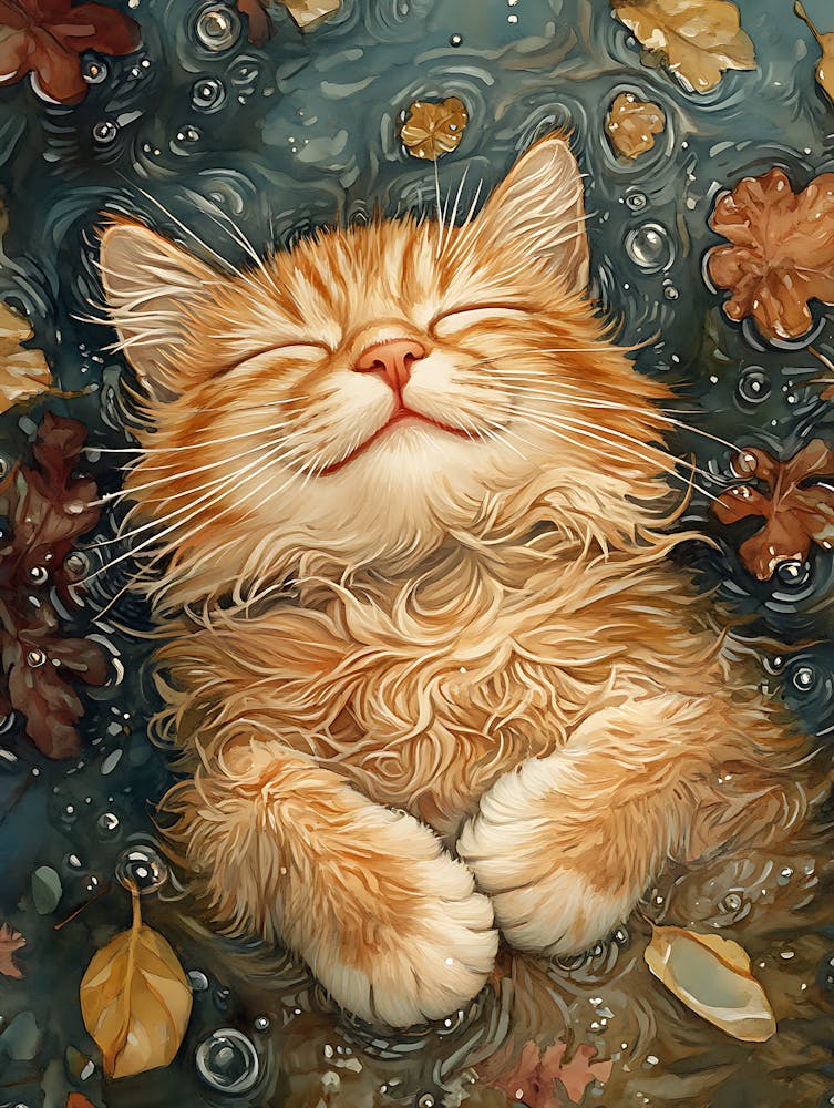 Happy Orange Cat Floating on Water 5
