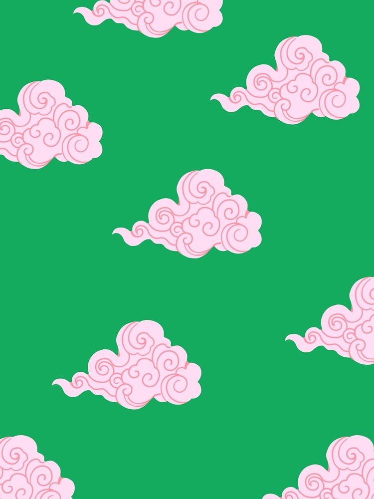 Cloud Pattern Green & Pink