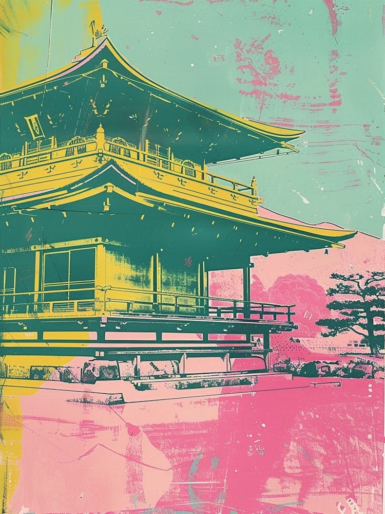 Kinkaku Ji Golden Pavilion In Kyoto Duotone Silkscreen 1