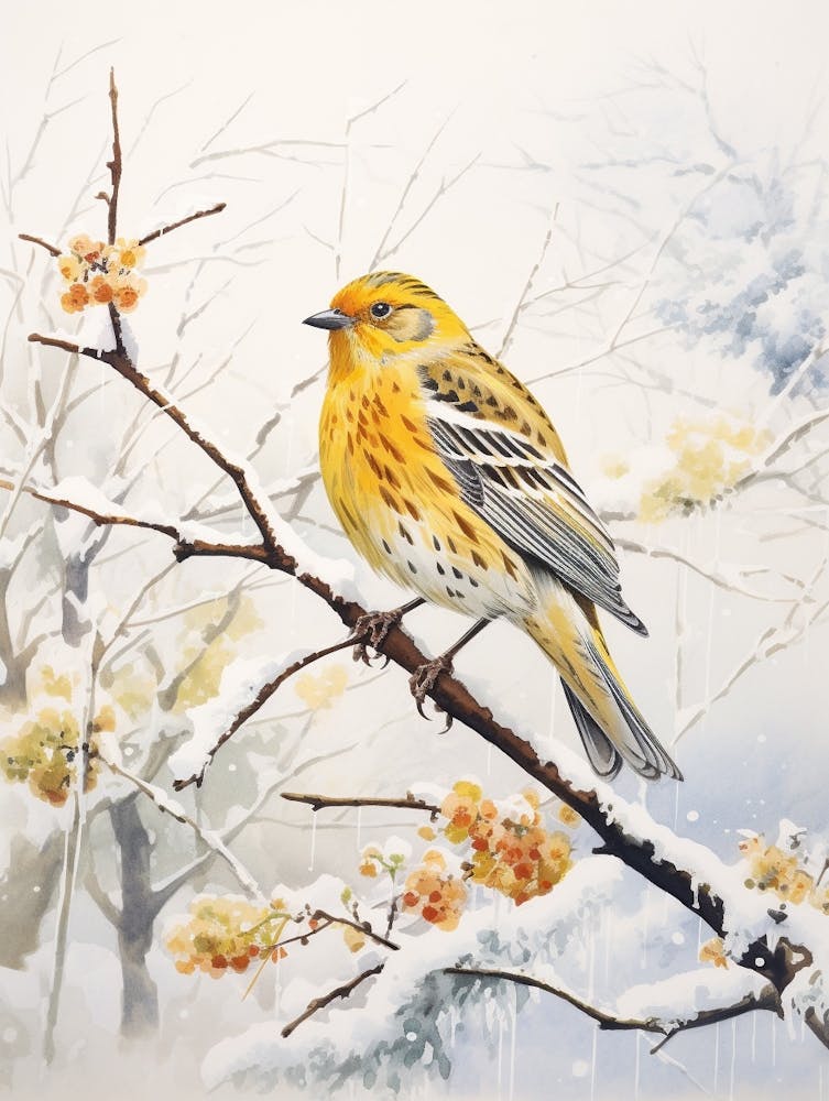 Winter Bird Painting Yellowhammer 1