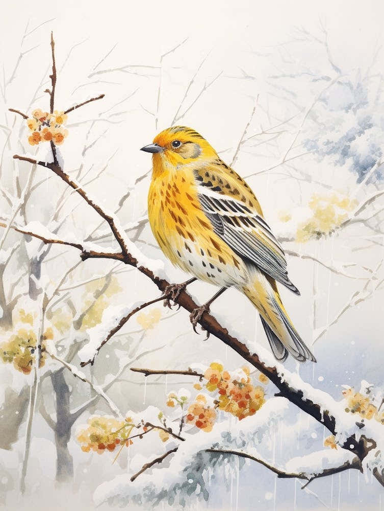 Winter Bird Painting Yellowhammer 1