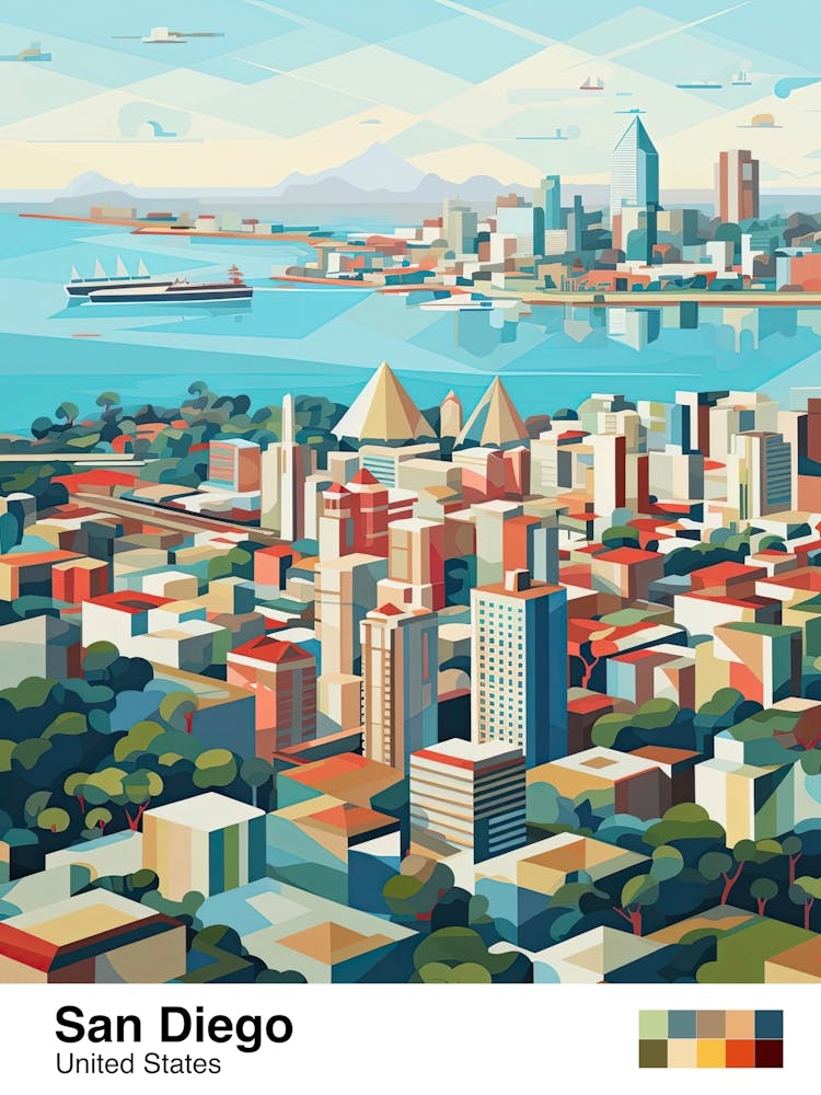 San Diego, Usa, Geometric Illustration 4 Poster
