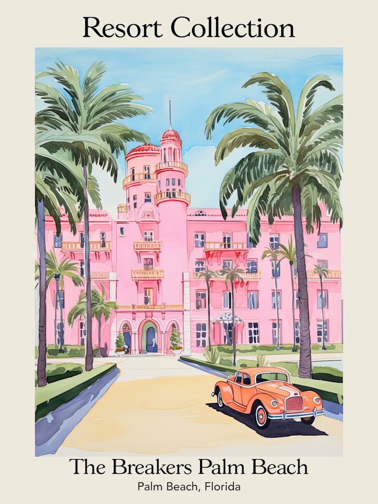 Poster Of The Breakers Palm Beach   Palm Beach, Florida   Resort Collection Storybook Illustration 4