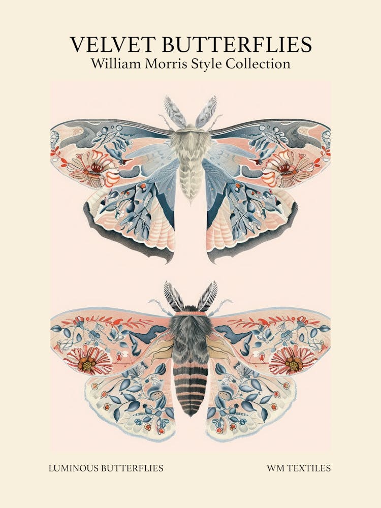 Velvet Butterflies Collection Luminous Butterflies William Morris Style 6