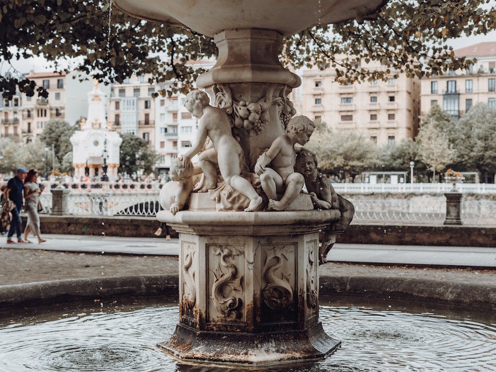Water Fountain Statue, Colour, Landscape St Sebastian, Spain