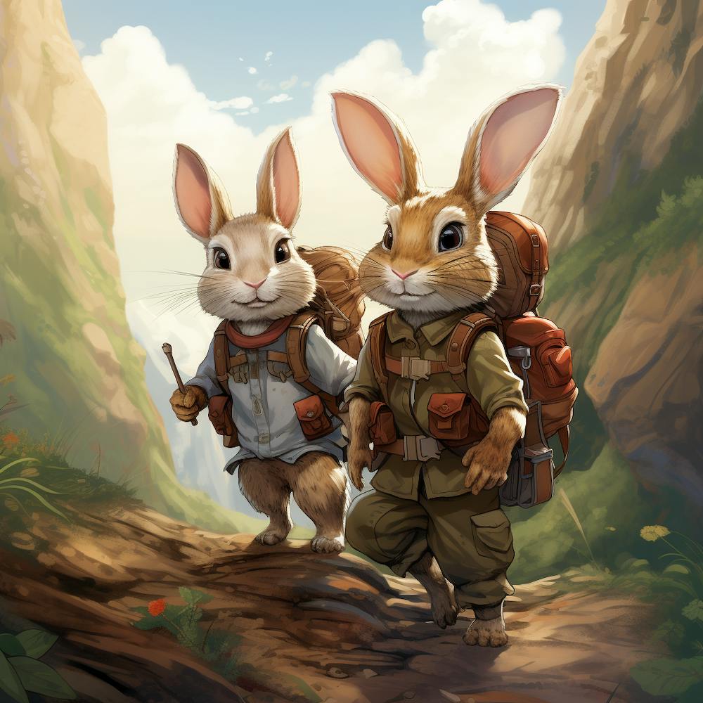 Two Rabbits With Backpacks