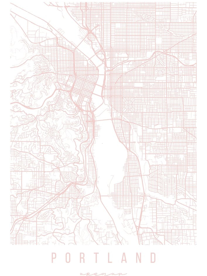 Portland Oregon Light Pink Minimal Street Map
