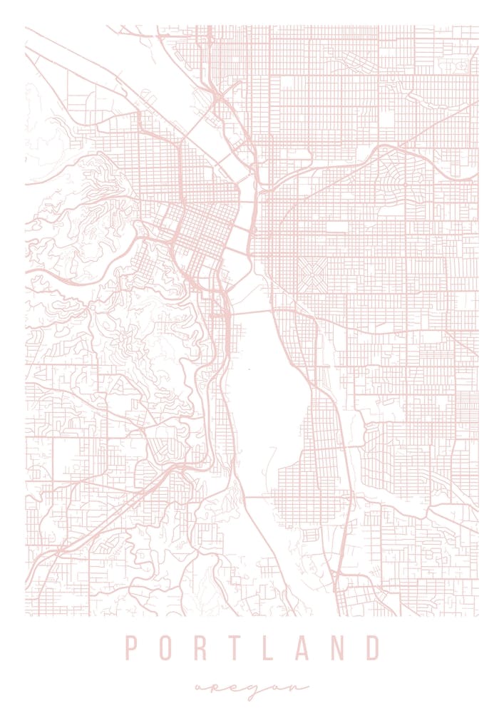 Portland Oregon Light Pink Minimal Street Map