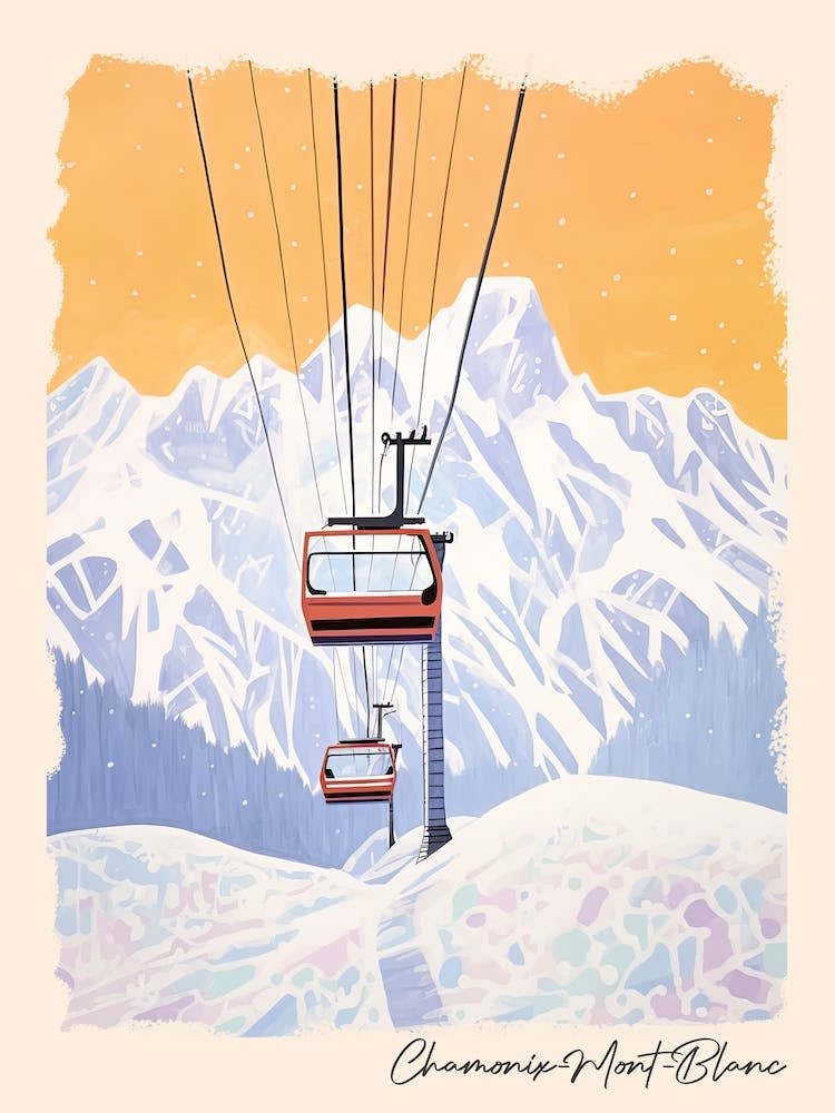 Poster Of Chamonix Mont Blanc   France, Ski Resort Pastel Colours Illustration 0