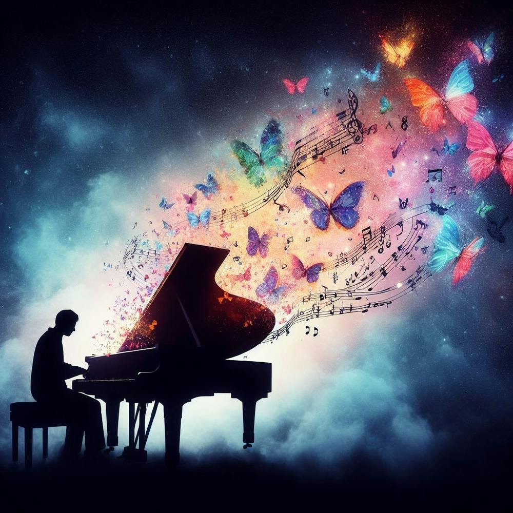 Music Concept With Piano And Butterflies