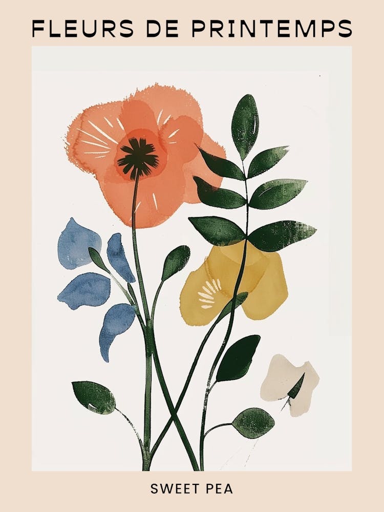 Spring Floral French Poster  Sweet Pea 1