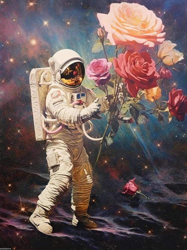 Astronaut With A Bouquet Of Flowers 9