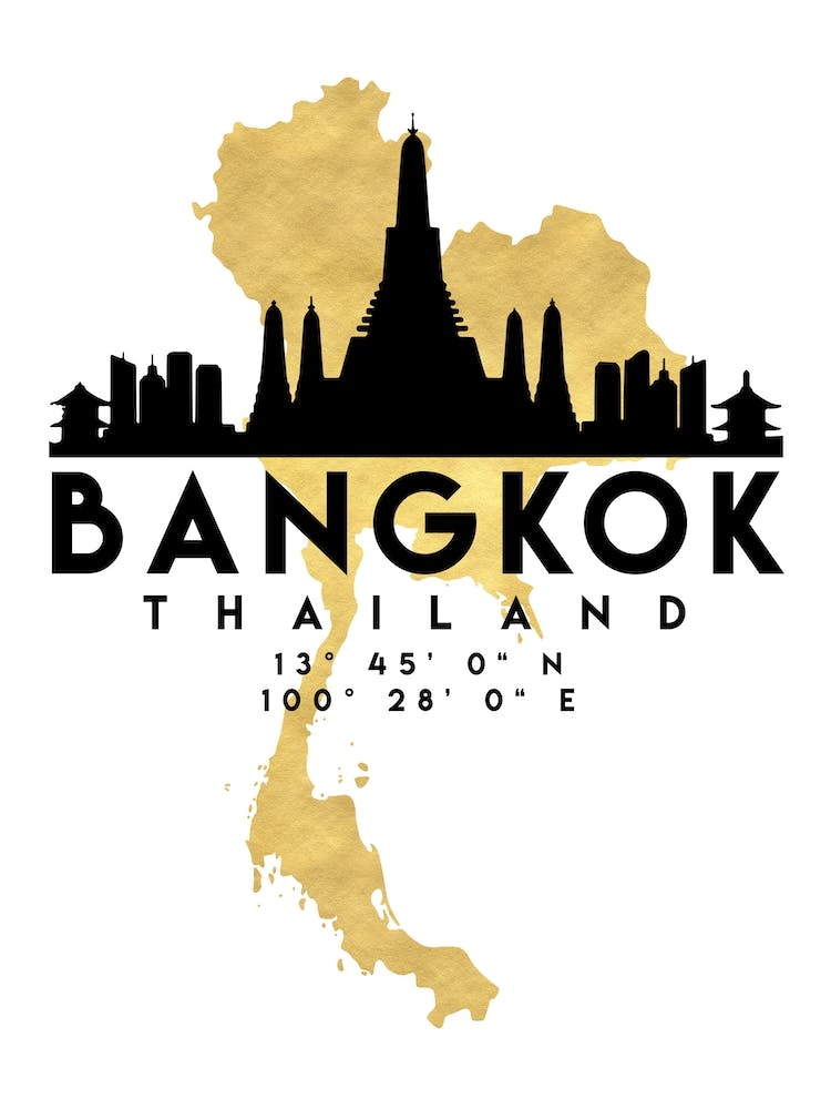 Bangkok Thailand Silhouette City Skyline Map