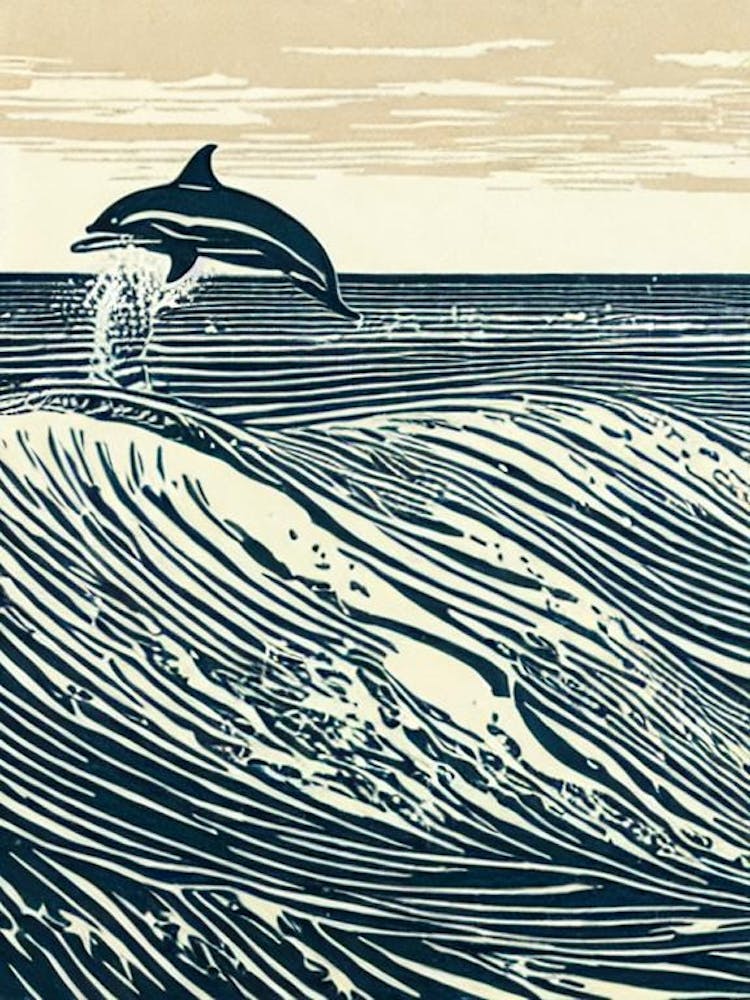 Bottlenose Dolphin Linocut